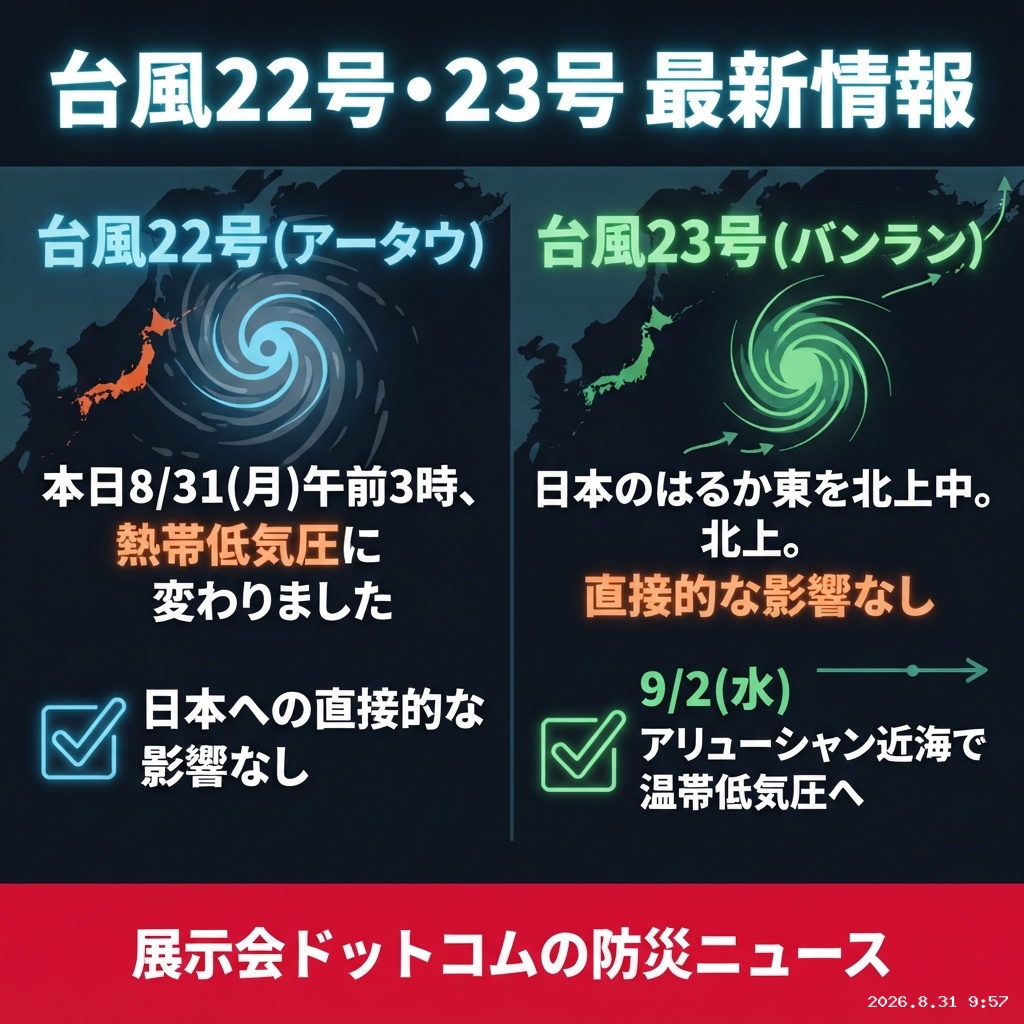 議員webニュース 台風22号は熱帯低気圧に、23号は日本のはるか東を北上中