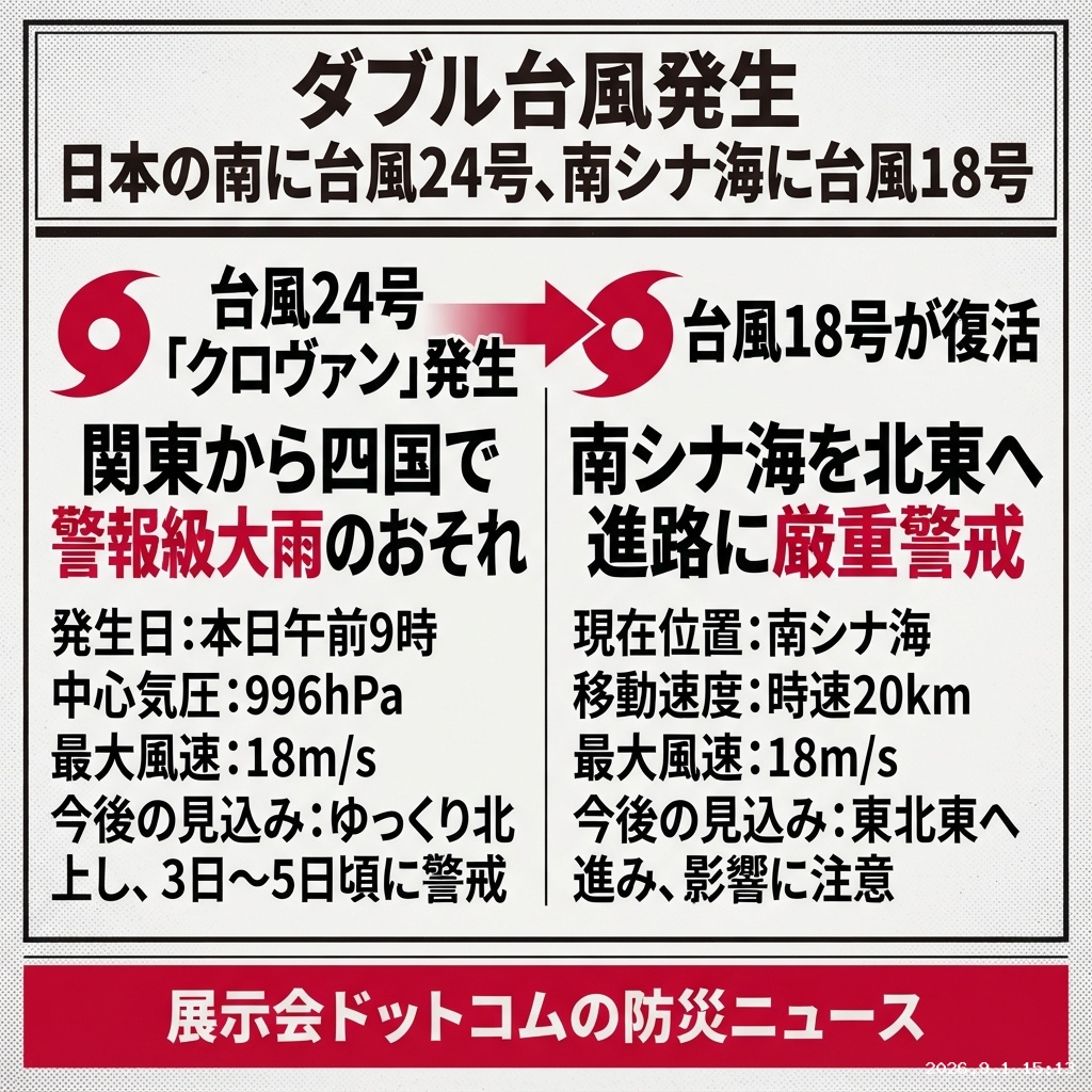 議員webニュース 台風24号発生、関東～四国に大雨警戒 台風18号も復活