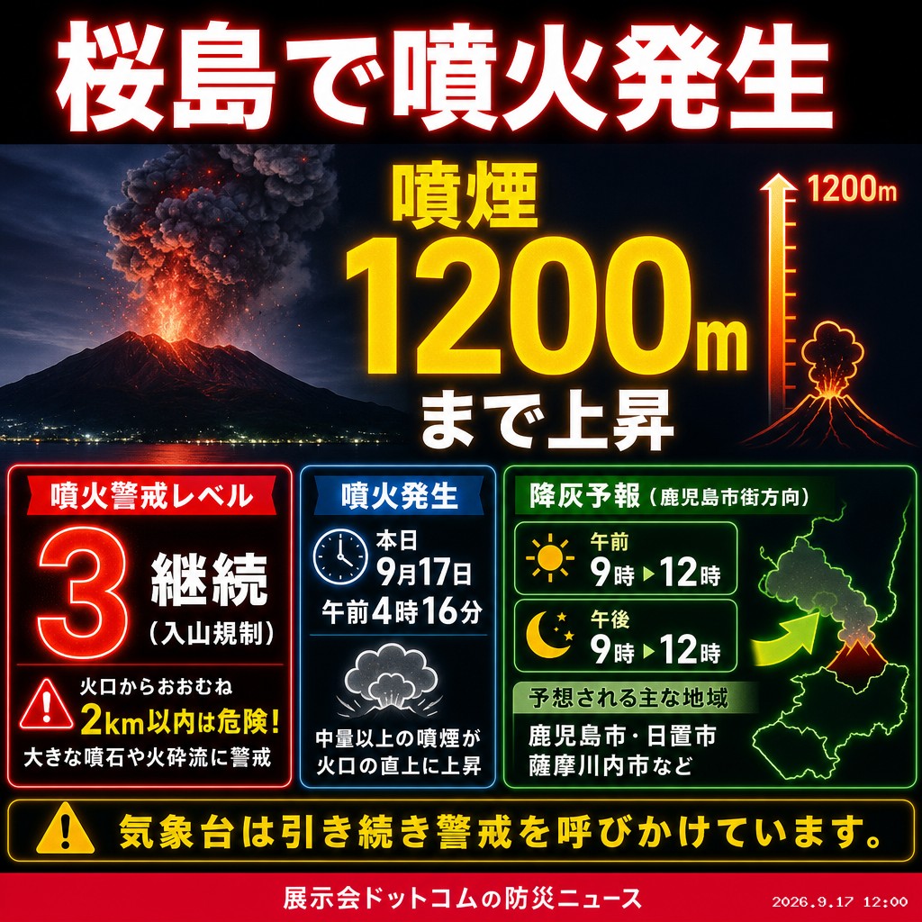 議員webニュース 桜島で噴火、噴煙1200mを観測 警戒レベル3継続