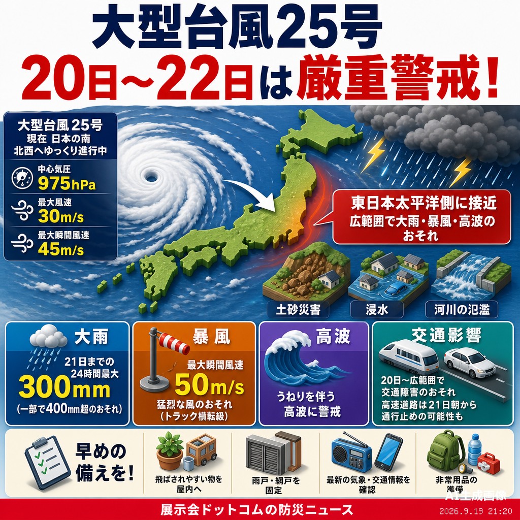 議員webニュース 台風25号、21日に関東・伊豆諸島接近へ 大雨・暴風に厳重警戒