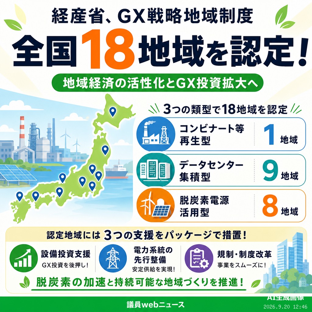議員webニュース 経済産業省、GX戦略地域18カ所認定