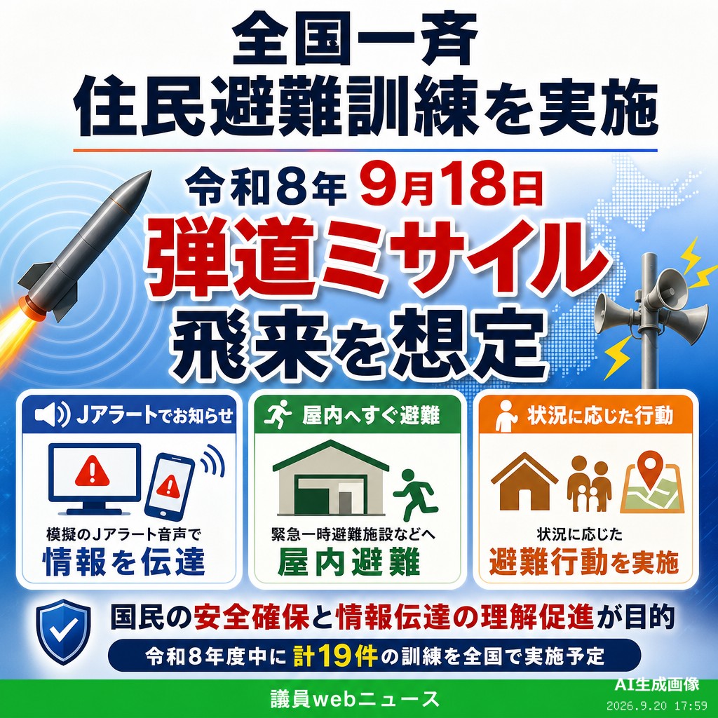 議員webニュース 弾道ミサイル避難訓練 全国で実施発表