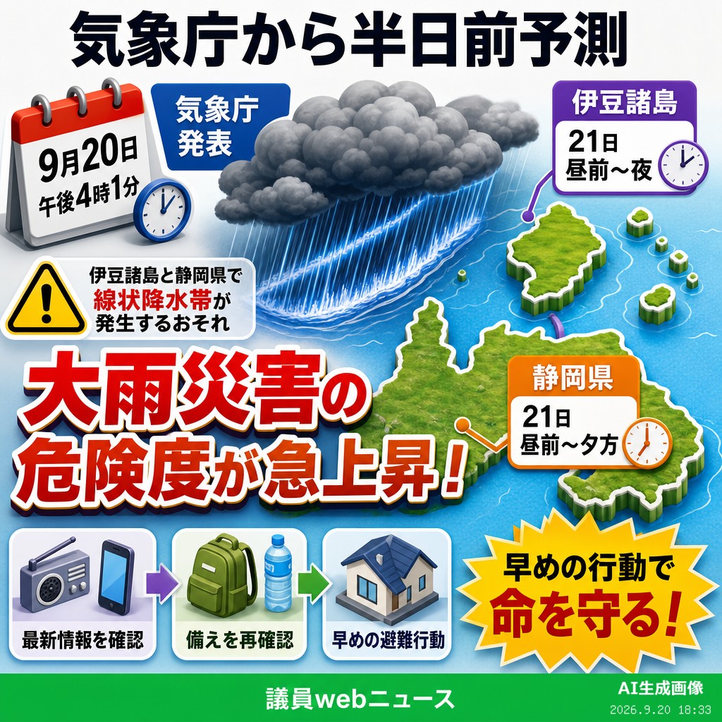 議員webニュース 気象庁、伊豆諸島・静岡に線状降水帯半日前予測