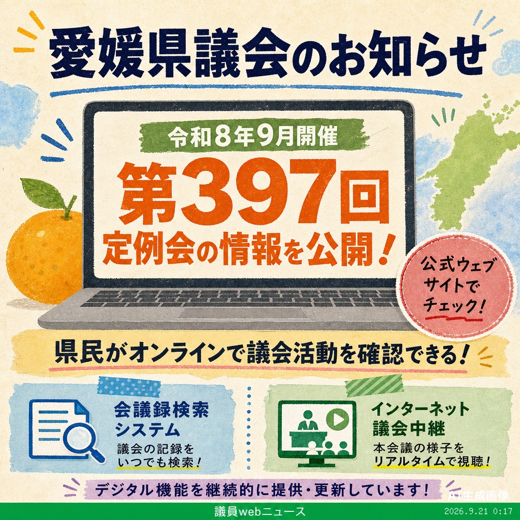議員webニュース 愛媛県議会 令和8年9月定例会情報をウェブ公開