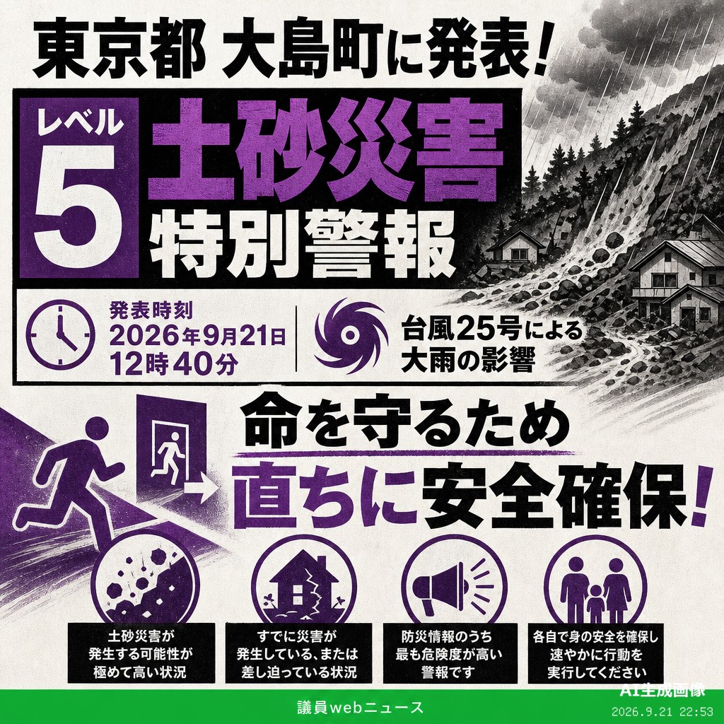 議員webニュース 大島町にレベル5土砂災害特別警報発表