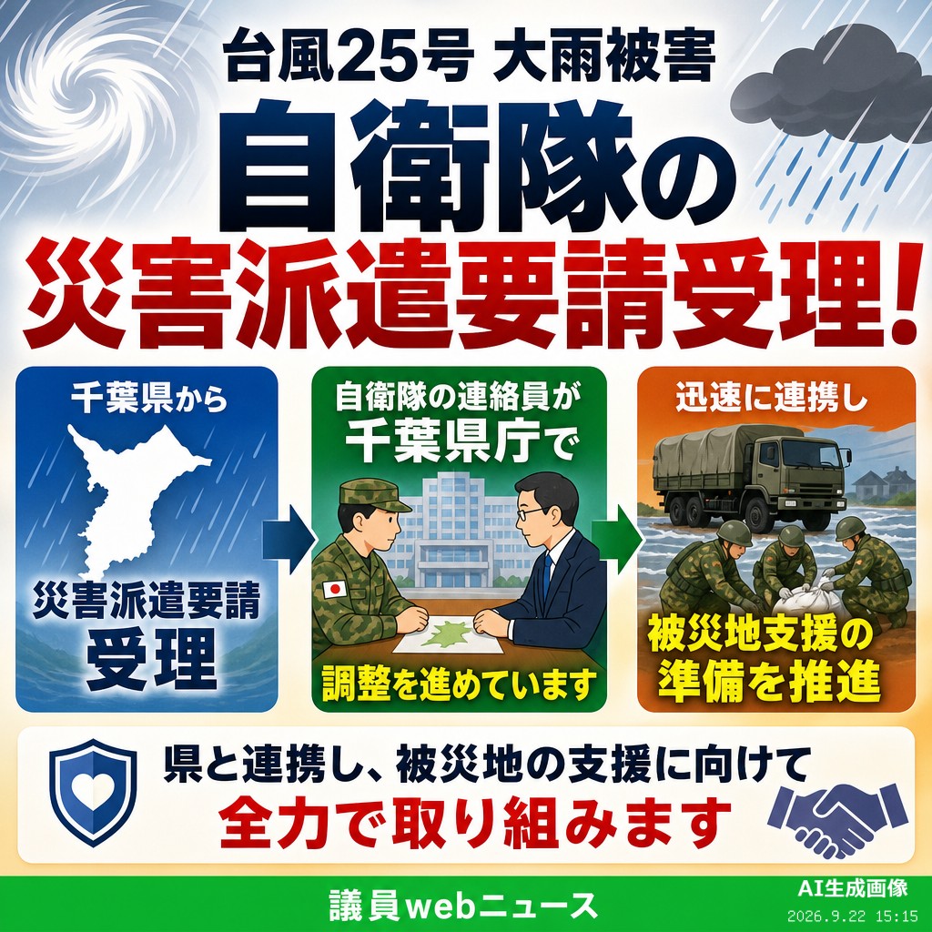 議員webニュース 防衛省・自衛隊、千葉県からの災害派遣要請を受理